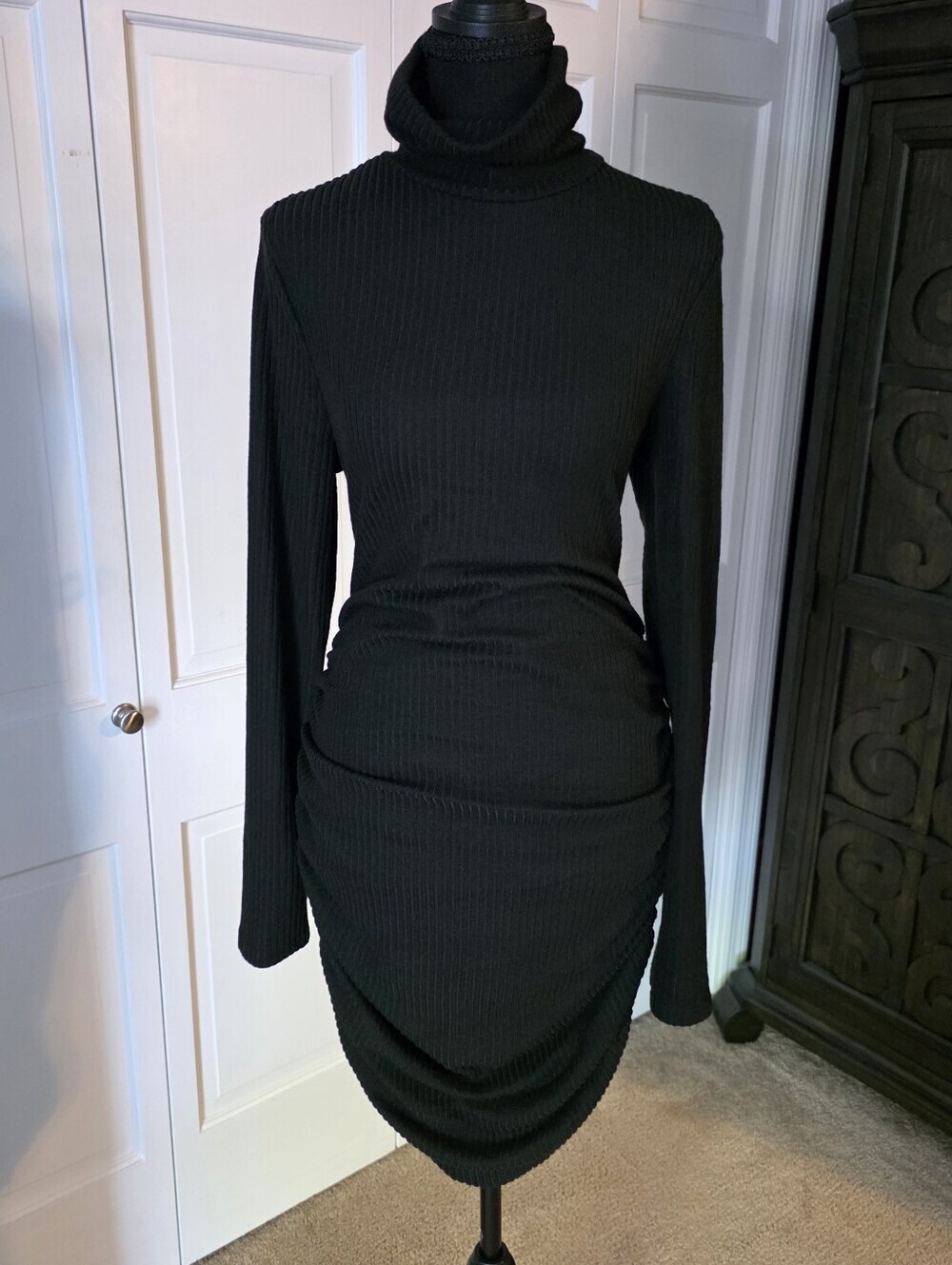 Y2K Bodycon Dress Bundle XL Black Ruched Midi + Pink Tie Dye Maxi Going Out Club - Picture 3 of 3